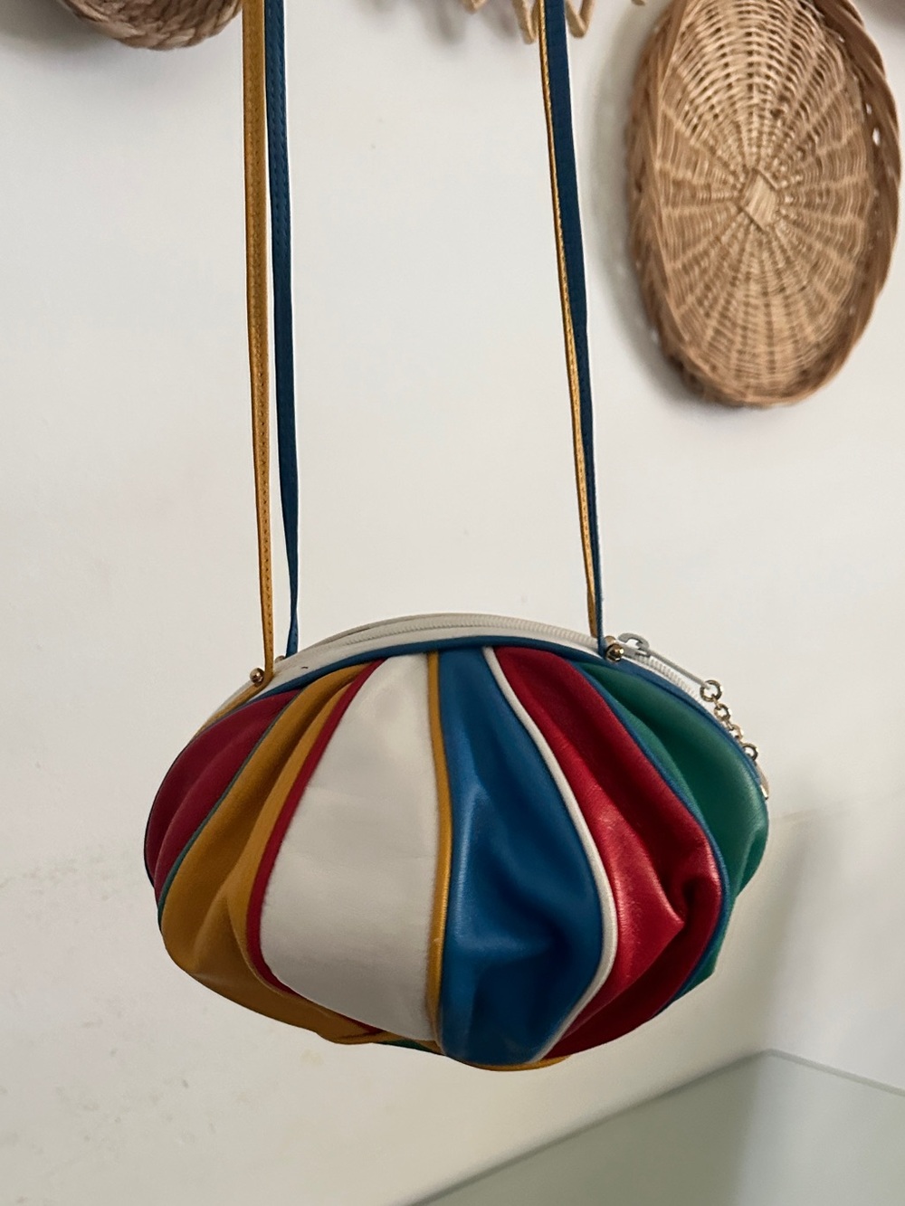 Brio vintage 1980 colorblocked Multicolor Leather balloon purse bag rainbow